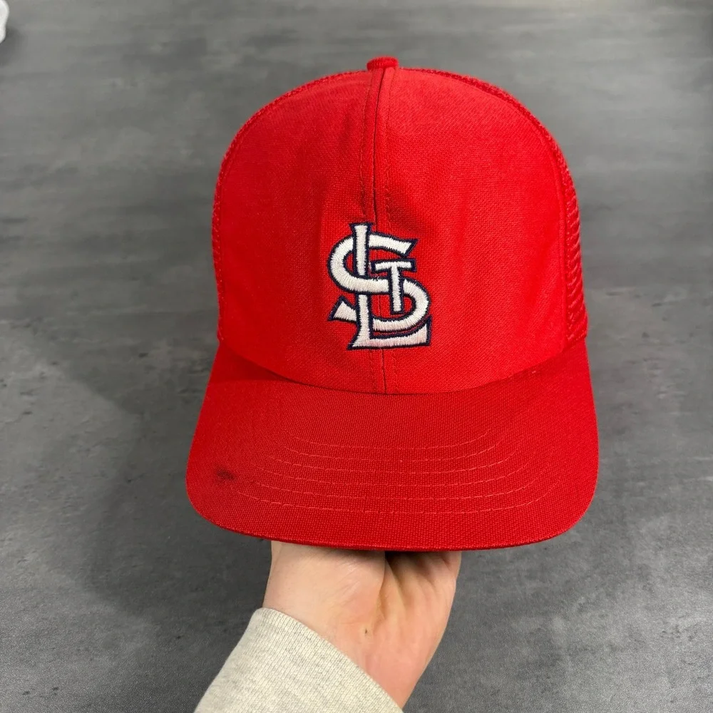 Vintage 80s St. Louis Cardinals Snapback  Trucker Hat Mens M/L Red Mesh Cap STL‎